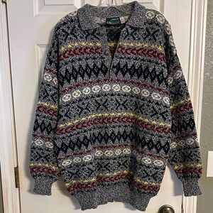 Vintage Men’s Old River Natural Wave Made In Italy Patterned Sweater